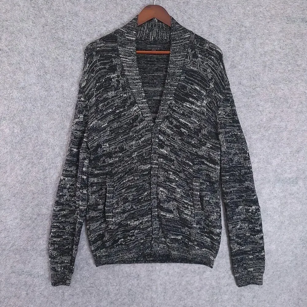 John Varvatos Star USA Shawl Collar Cardigan Mens Large Black Marled Grandpacore